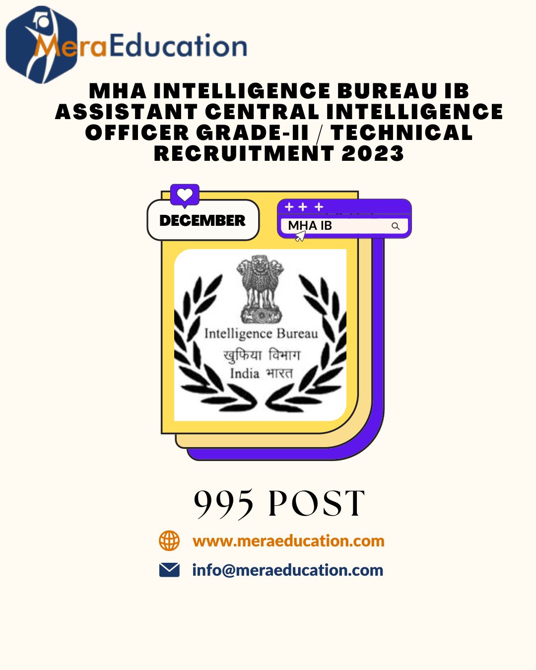 MHA Intelligence Bureau IB Assistant Central Intelligence Officer Grade-II / Technical Recruitment