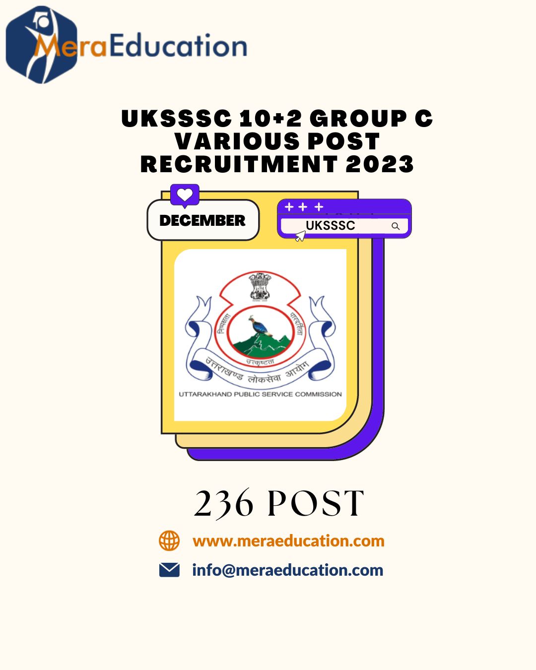 Uttrakhand Subordinate Service Selection Commission (UKSSSC) 10+2 Group C Various Post Recruitment 2023